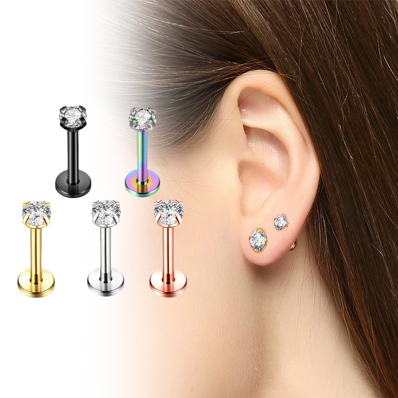 Body Jewelry Cartilage Earrings - Kolczyki typu stud z cyrkonią sześcienną,