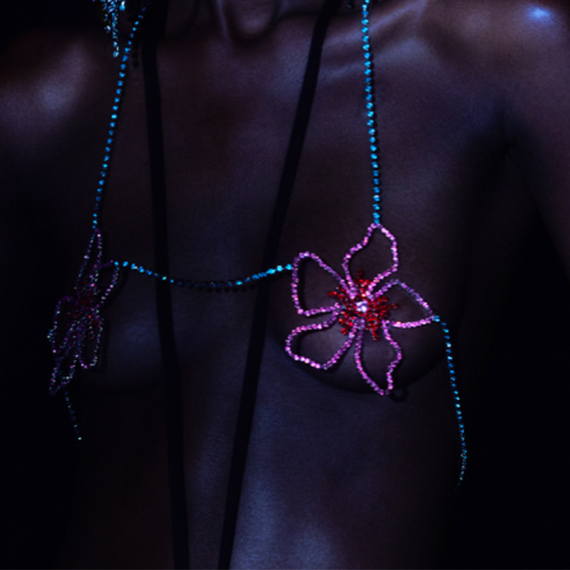 Body Jewelry Harness - Stonefans różowy kwiat pierś łańcuch biżuteria