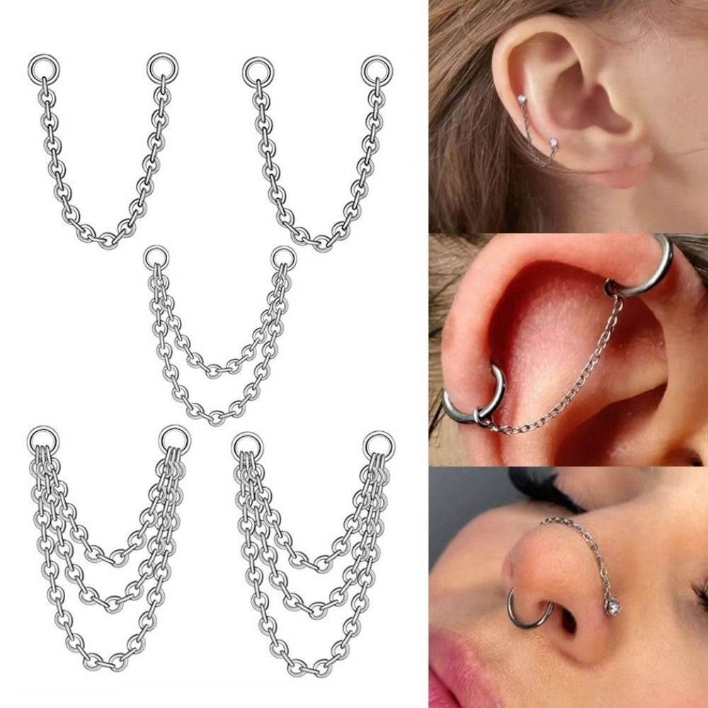 Body Jewelry Piercing - Tytanowy łańcuszek do nosa, trójwarstwowy łańcuszek,
