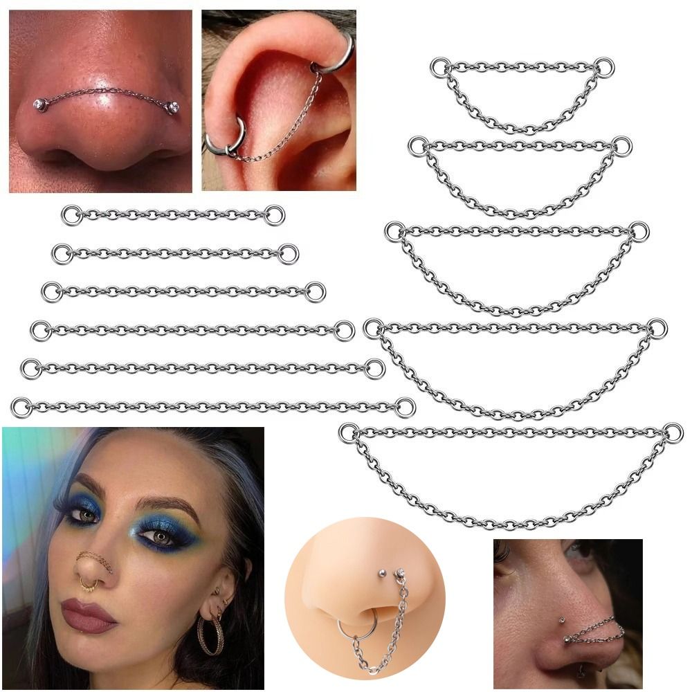 Body Jewelry Piercing - Modny tytanowy łańcuszek do nosa, trójwarstwowy
