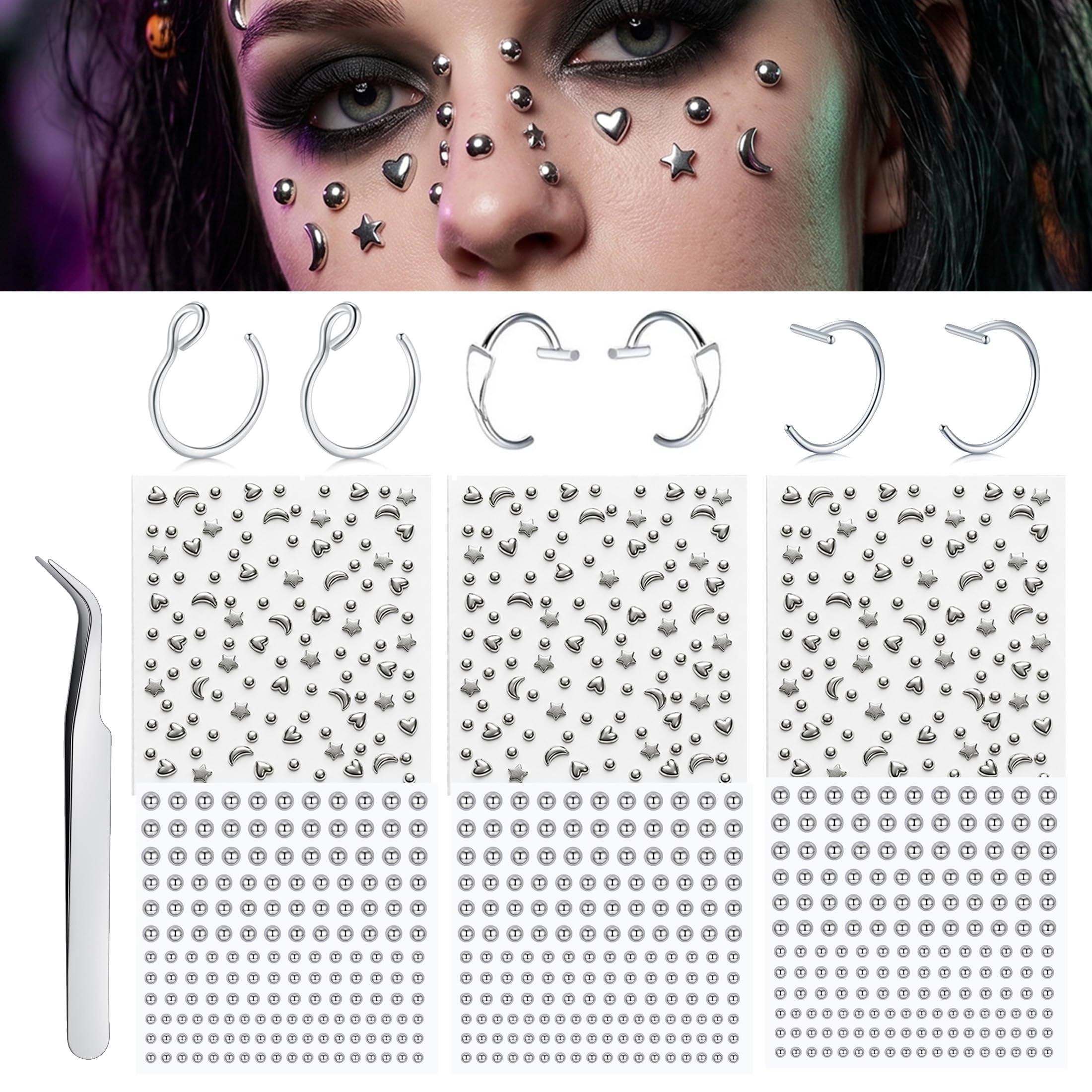 Body Jewelry Piercing - Sztuczne kolczyki, naklejane kuleczki na nos,