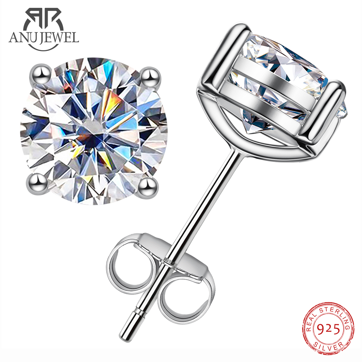 Body Jewelry Diamond - Kolczyki sztyfty AnuJewel z moissanitem 2ct