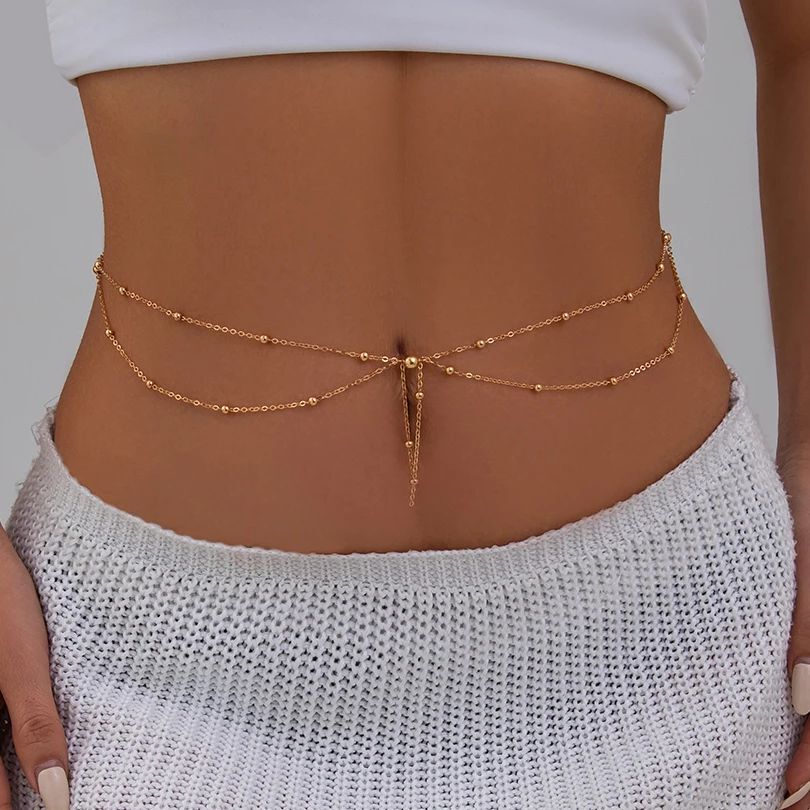 Body Jewelry Beach - KunJoe Wielowarstwowy złoty cienki łańcuszek z