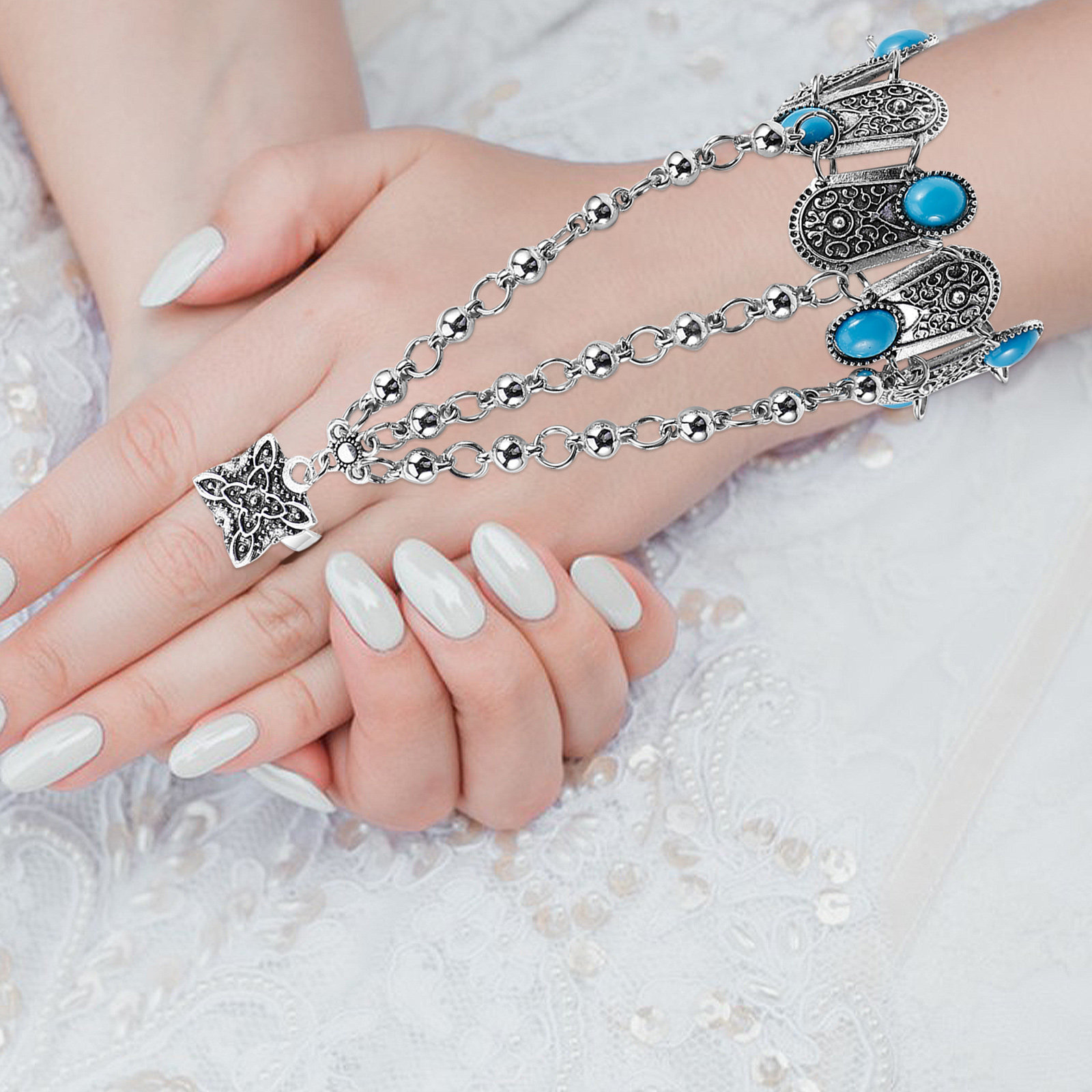 Turkusowa bransoletka na dłoń, – Body Jewelry Harness recenzja i cena